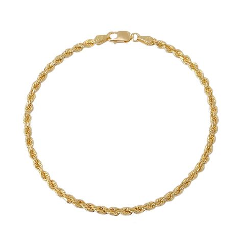 14K Gold Braided Rope Chain Bracelet, 3mm Width
