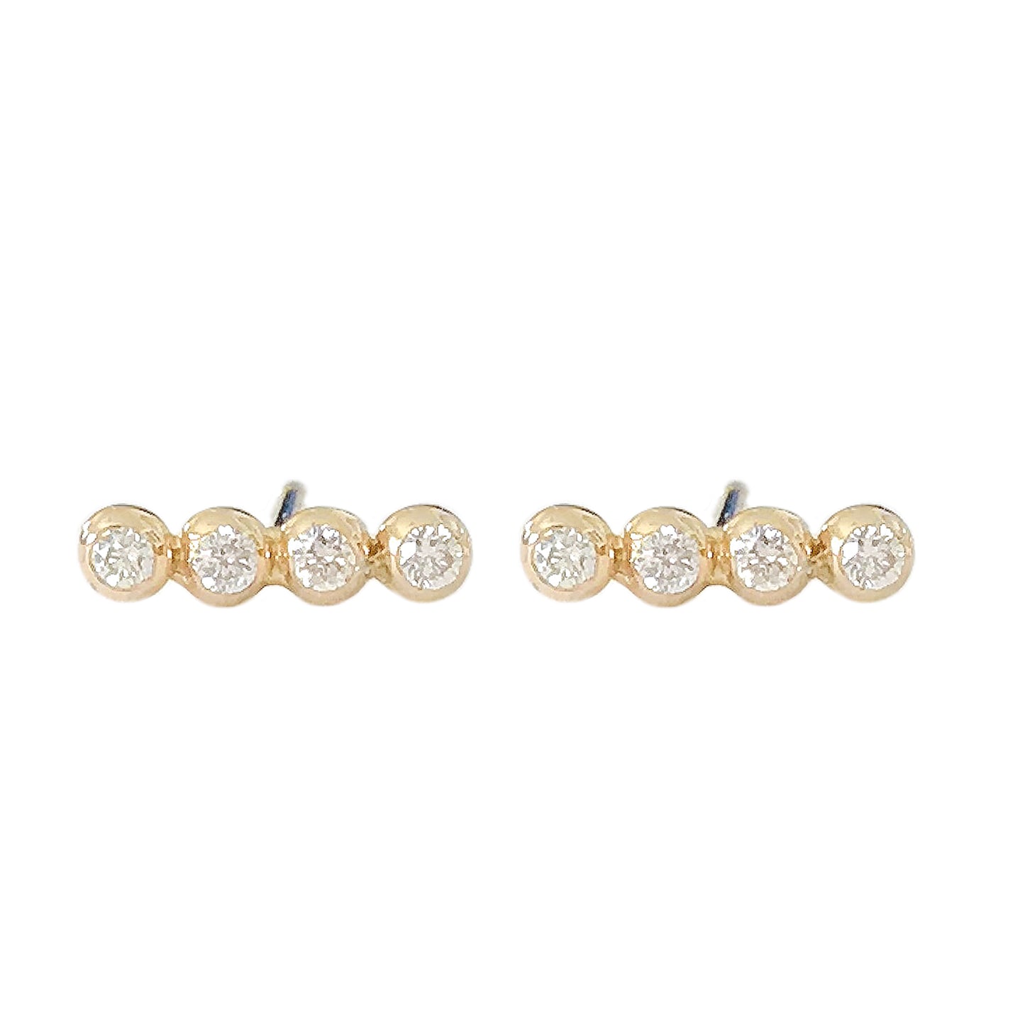 14K Gold Diamond Dotted Ball Bar Stud Earrings