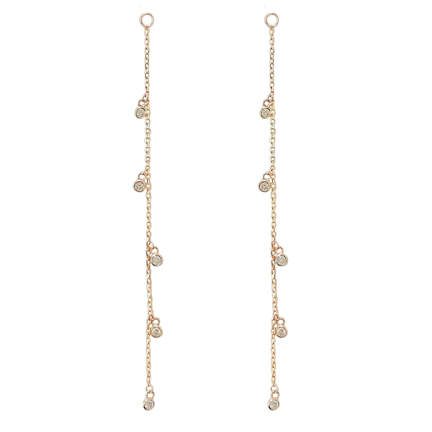 14K Gold 5 Diamond Fringe Dangle Chain Earring Jacket, 3" Length