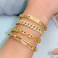 14K Gold Pavé Diamond Cuban Link Chain Bracelet, 8mm Size Links