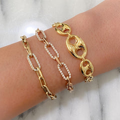 14K Gold Diamond Thick Oval Link Bracelet, Small Links ~ In Stock!