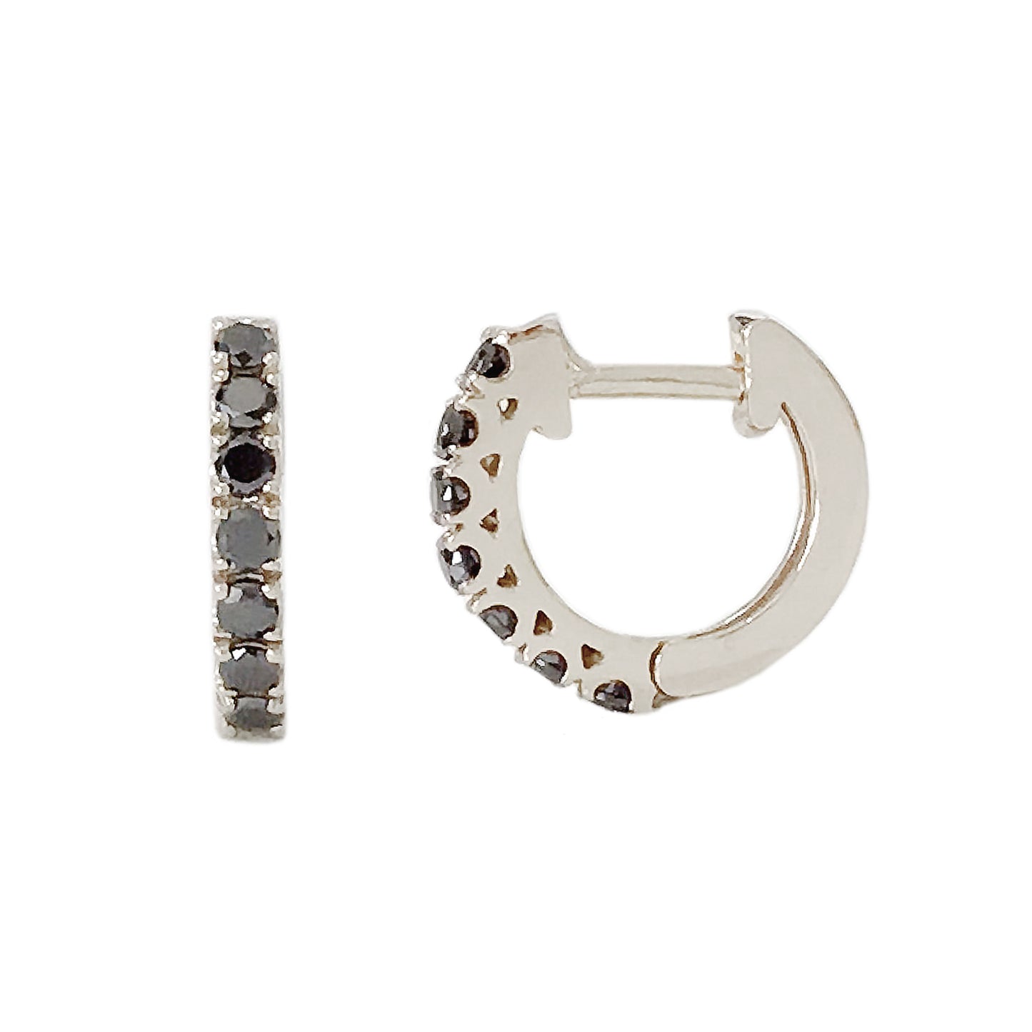 14K Gold Black Diamond Thick Huggie Hoop Earrings (11mm x 6mm)