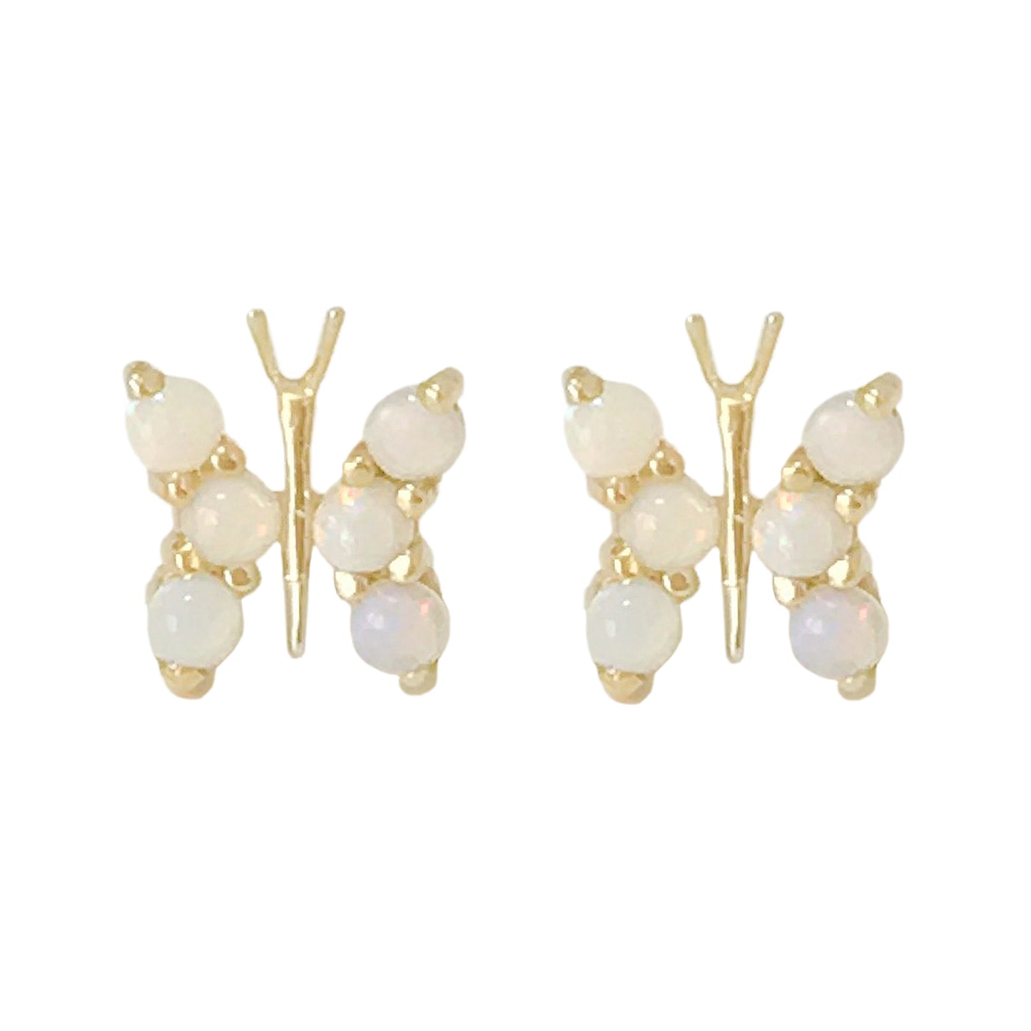 14K Gold Opal Cabochon Butterfly Stud Earrings