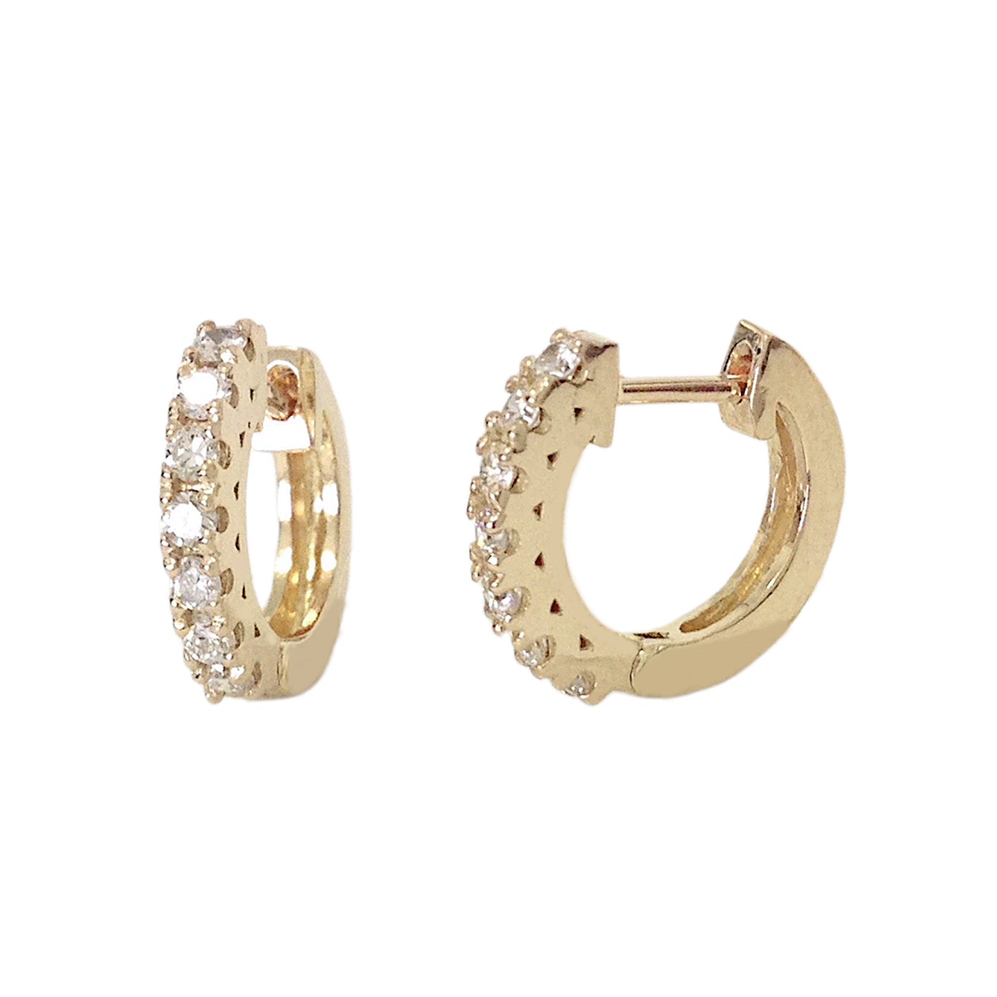 14K Gold Diamond Thick Huggie Hoop Earrings (11mm x 6mm)