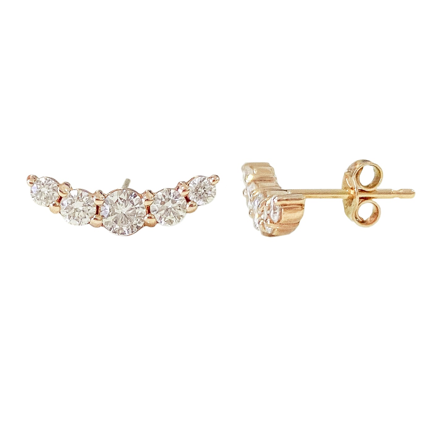 14K Gold Diamond Crescent Climber Stud Earrings