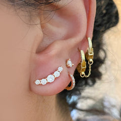 14K Gold Diamond Crescent Climber Stud Earrings