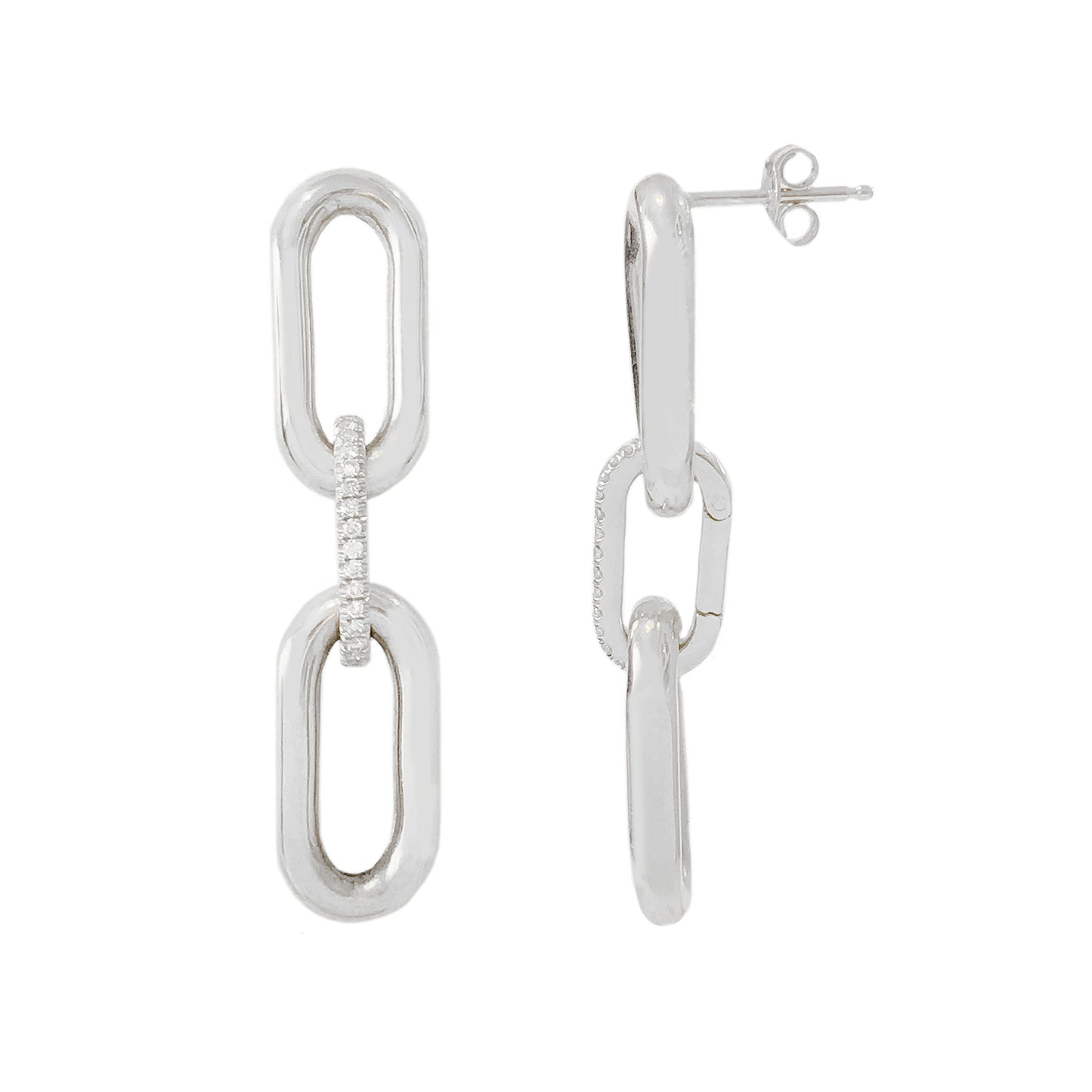 14K Gold Pavé Diamond Enhancer & Thick Oval Link Chain Convertible Dangle Stud Earrings, Large Size Links