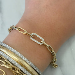 14K Gold Diamond Thick Oval Link Bracelet, Small Links ~ In Stock!