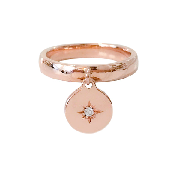 14K Gold Star Set Diamond Round Charm Ring – Nana Bijou
