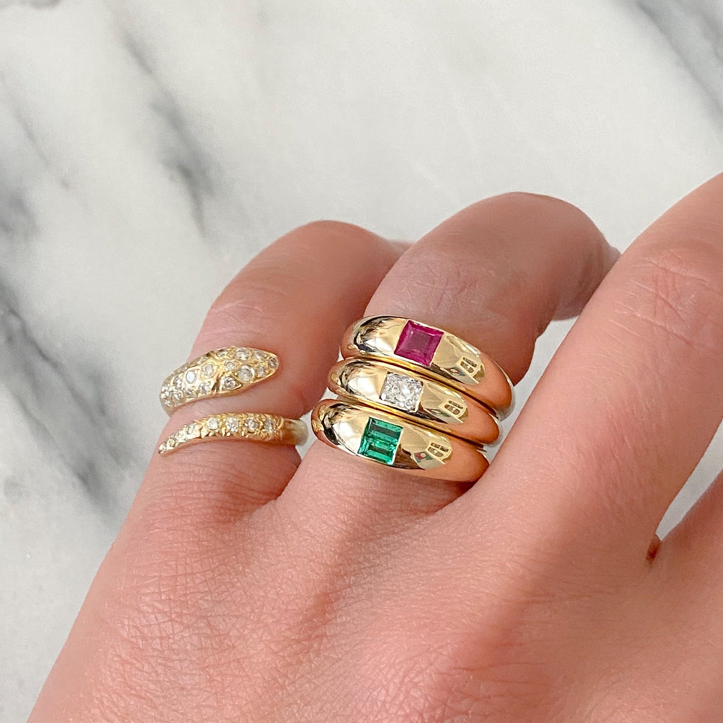 14K Gold Burmese Ruby Step Cut Solitaire Domed Stack Ring ~ LIMITED EDITION