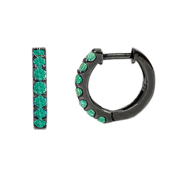 14K Gold Emerald Thick Huggie Hoop Earrings (11.5mm x 8.25mm)