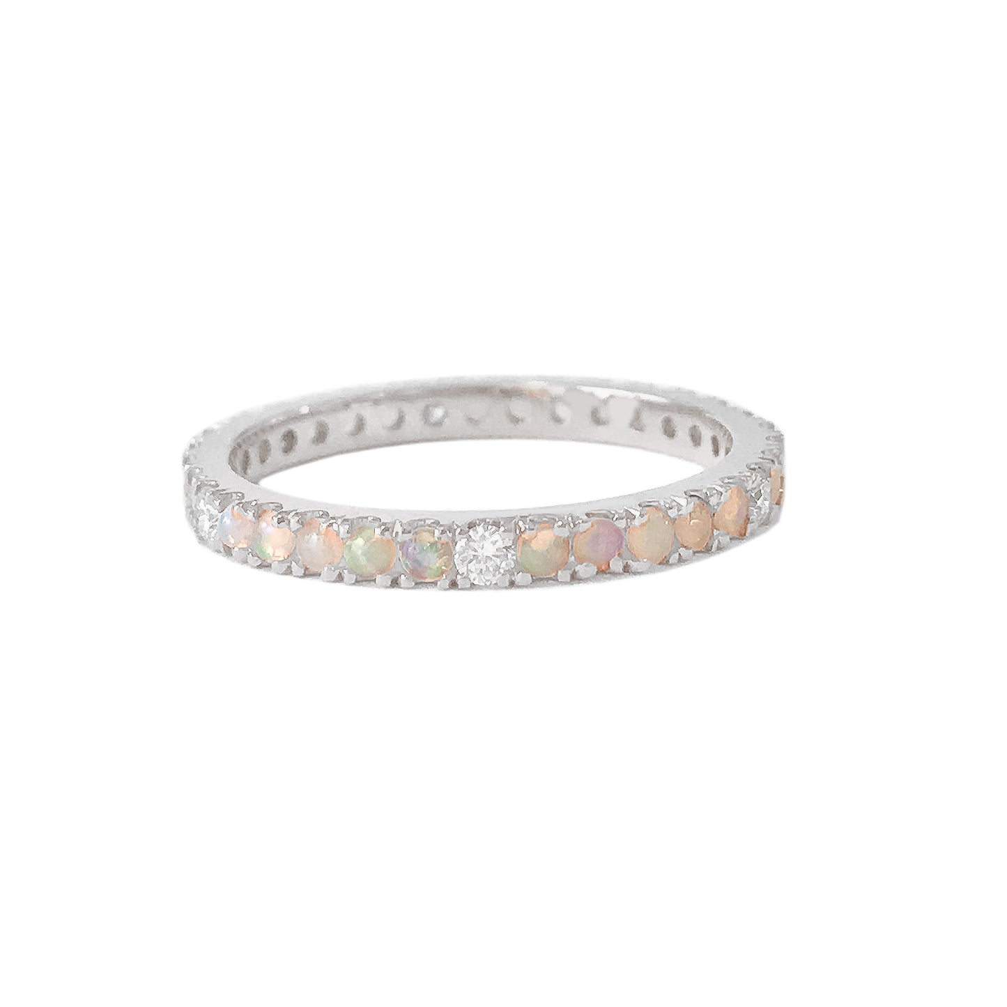 14K Gold Pavé Diamond & Opal Gemstone Full Eternity Band