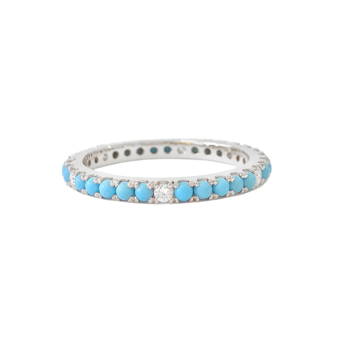14K Gold Pavé Diamond & Turquoise Gemstone Full Eternity Band