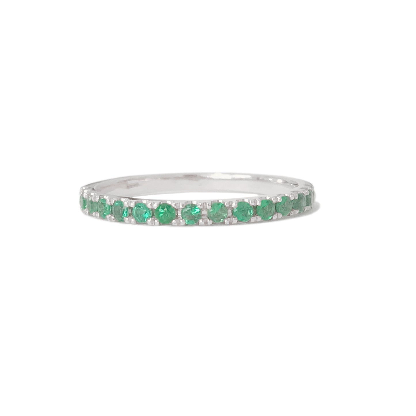 14K Gold Pavé Emerald Gemstone Half Eternity Band
