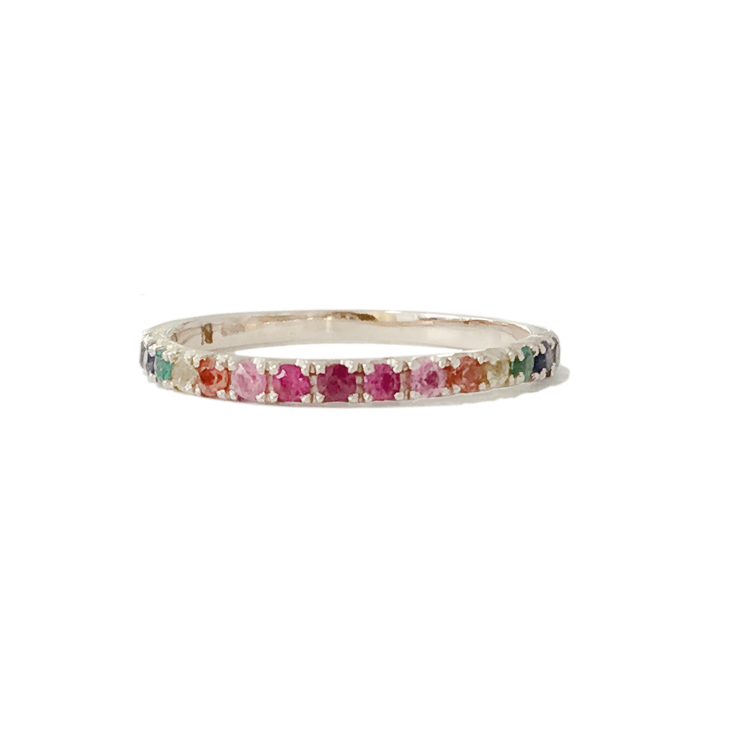 14K Gold Pavé Rainbow Gemstone Half Eternity Band