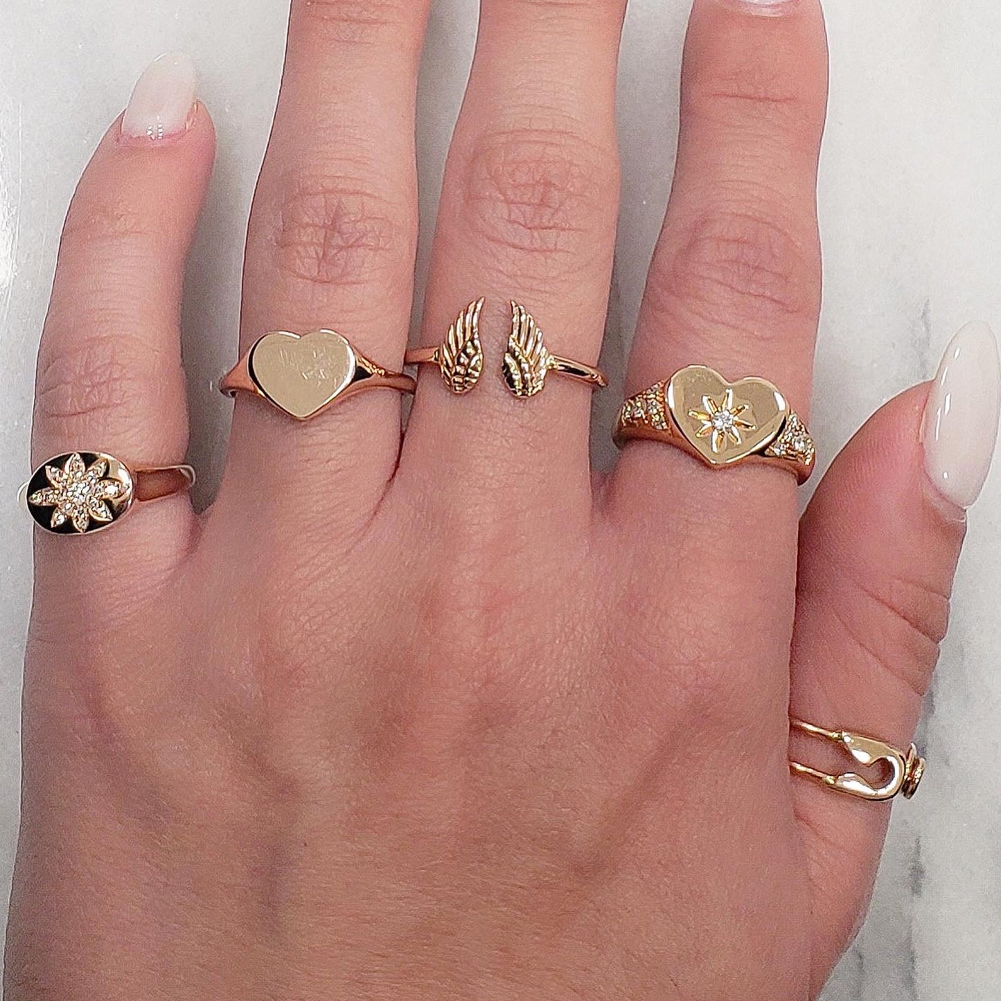 14K Gold Pavé Diamond Daisy Oval Signet Ring ~ LIMITED EDITION