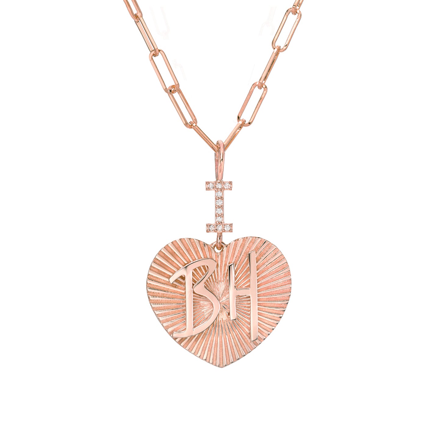 14K Gold Pavé Diamond "I Love BH" Charm Necklace