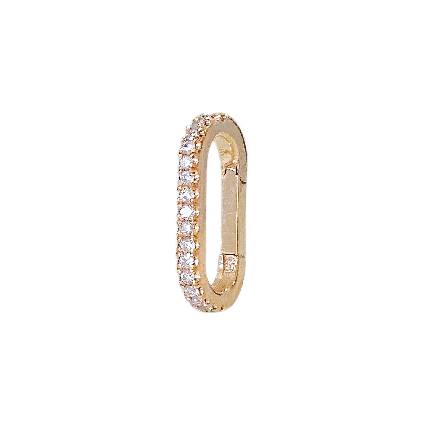 14K Gold Half Pavé Diamond Elongated Oval Charm Enhancer, Small Size