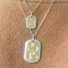 14K Gold Pavé Diamond Starburst Dog Tag Pendant Necklace, Large Size ~ One Of A Kind LIMITED EDITION