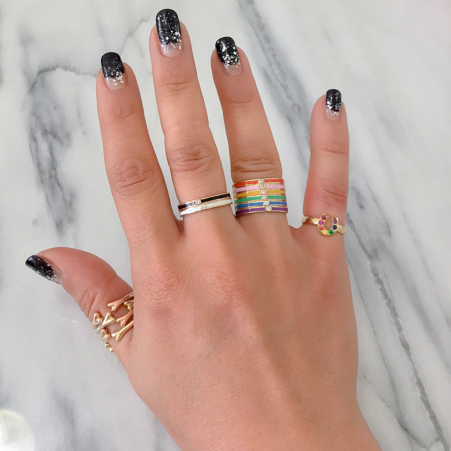 14K Gold Green Enamel & Diamond Micro Eternity Band Ring