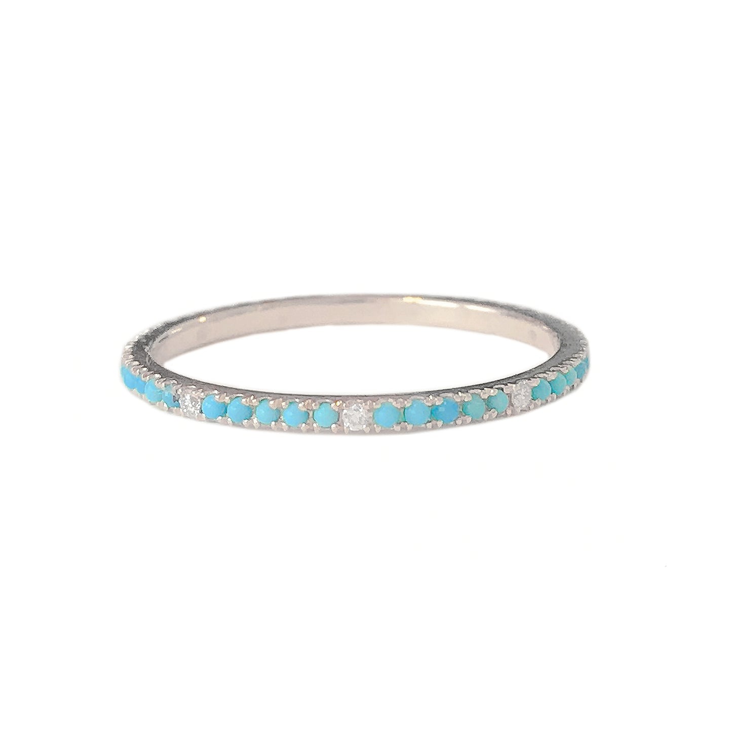 14K Gold Micro Pavé Diamond & Turquoise Gemstone Full Eternity Band