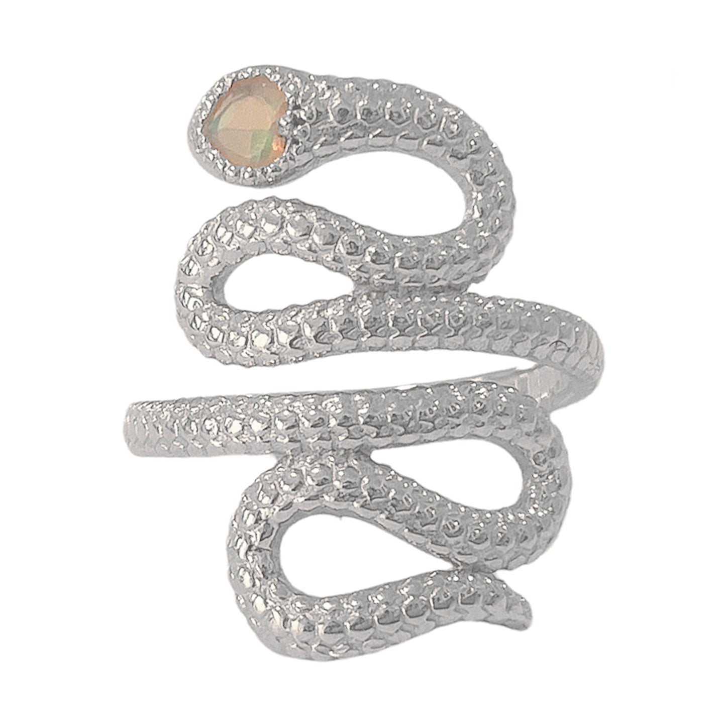 14K Gold Swivel Serpent Snake Wrap Ring ~ Faceted Opal Heart