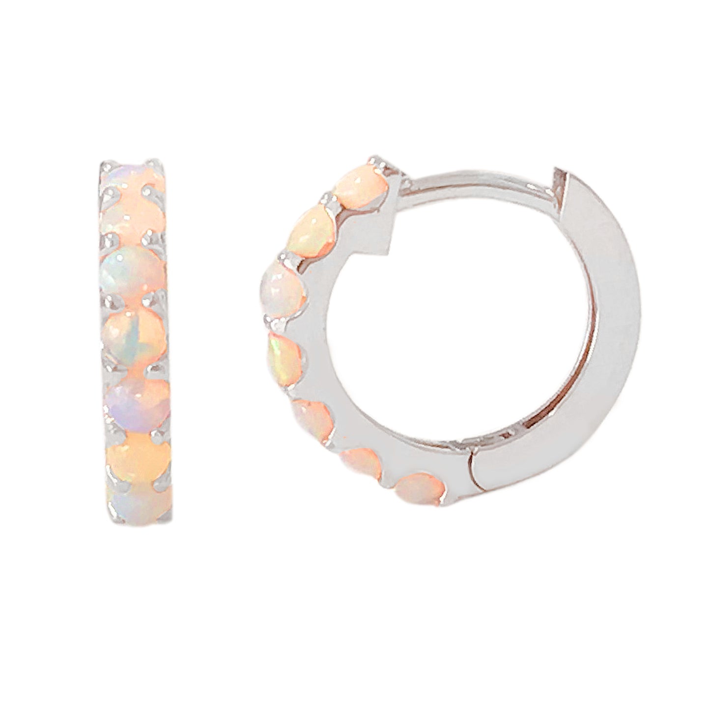 14K Gold Opal Gemstone Thick Huggie Hoop Earrings (13.75mm x 9.5mm)