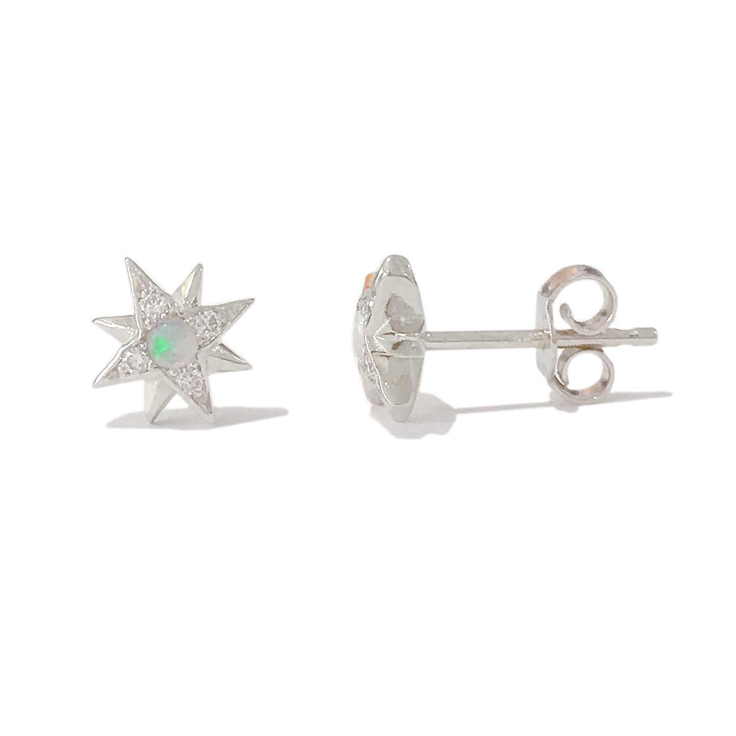 14K Gold Opal & Pavé Diamond Starburst Stud Earrings