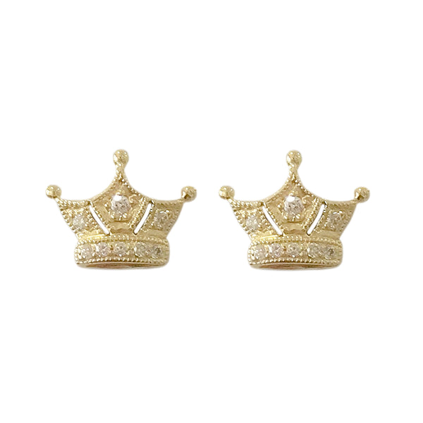 14K Gold Crown Stud Earrings Pair Push Back Stud Earrings / 14K Yellow Gold