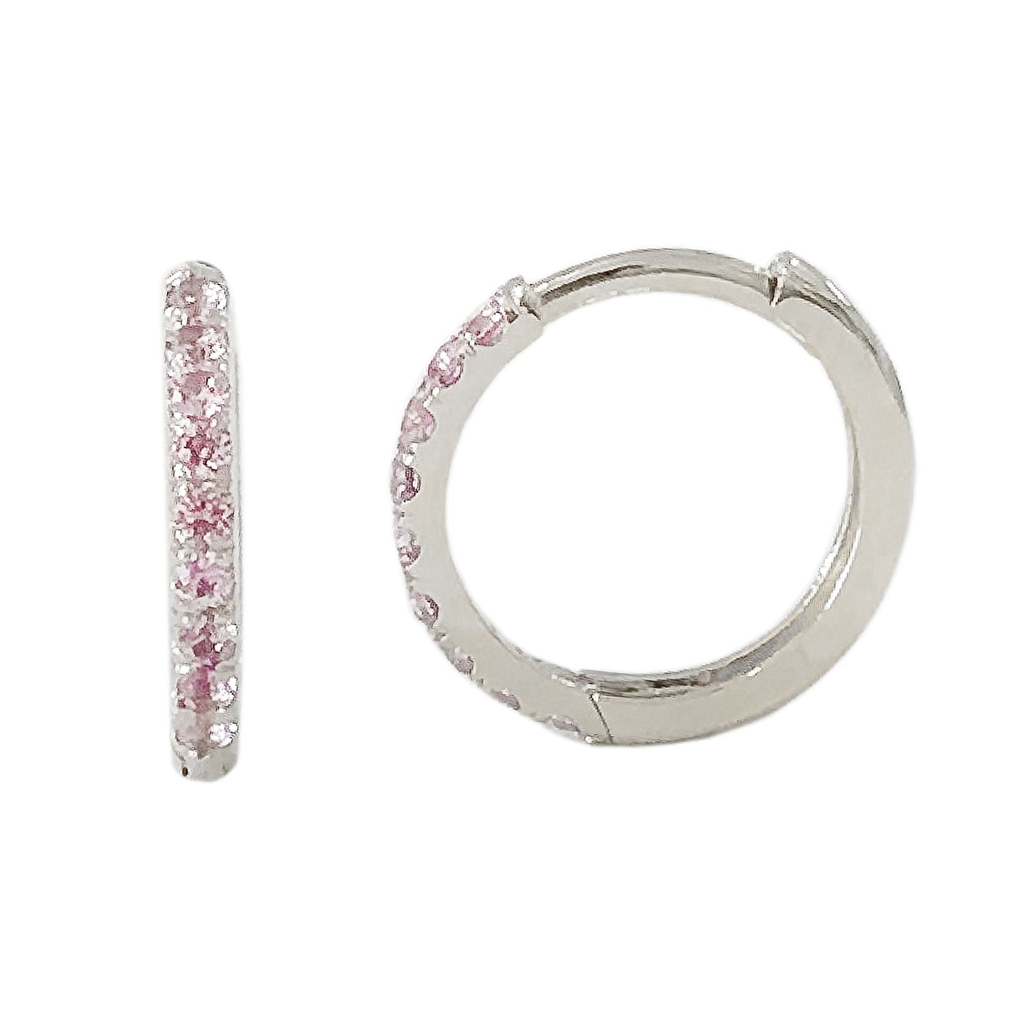 14K Gold Pavé Pink Sapphire Large Size (12mm) Huggie Hoop Earrings