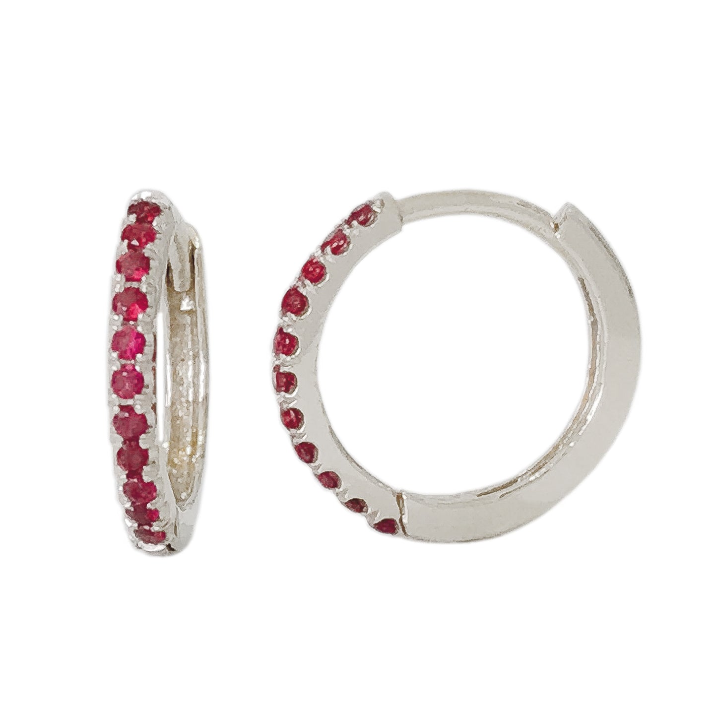 14K Gold Pavé Ruby Large Size (12mm) Huggie Hoop Earrings