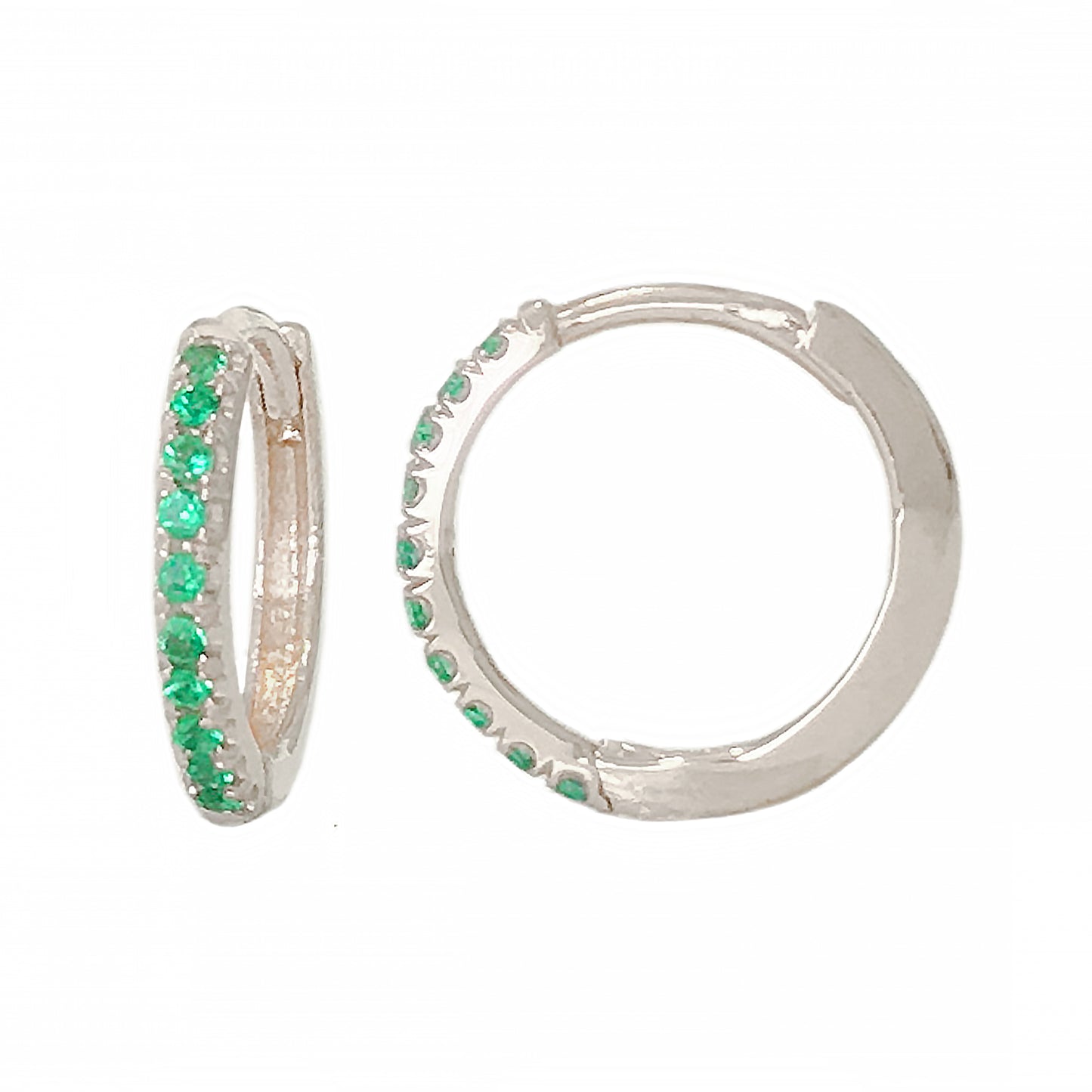 14K Gold Pavé Emerald Large Size (12mm) Huggie Hoop Earrings