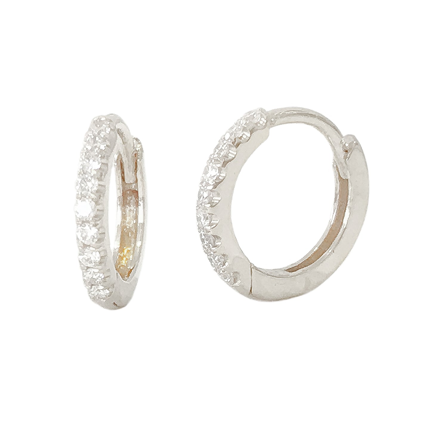 14K Gold Pavé Diamond Medium Size (10mm) Huggie Hoop Earrings