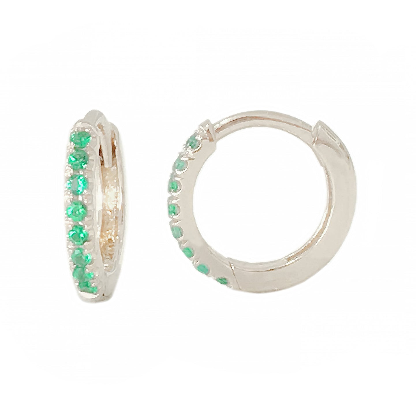 14K Gold Pavé Emerald Medium Size (10mm) Huggie Hoop Earrings