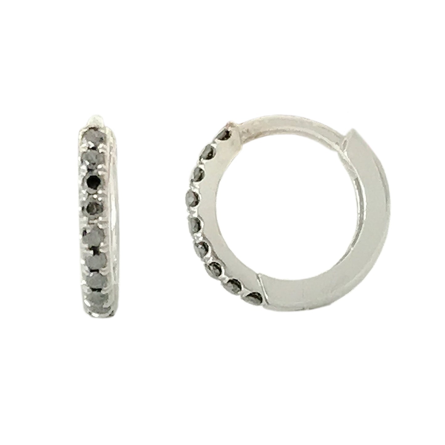 14K Gold Pavé Black Diamond Medium Size (10mm) Huggie Hoop Earrings