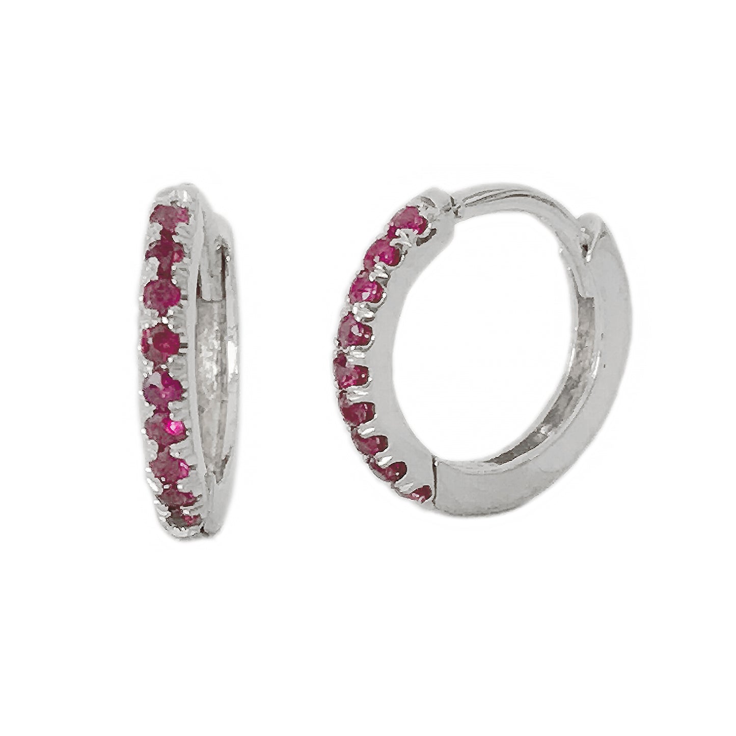 14K Gold Pavé Ruby Medium Size (10mm) Huggie Hoop Earrings
