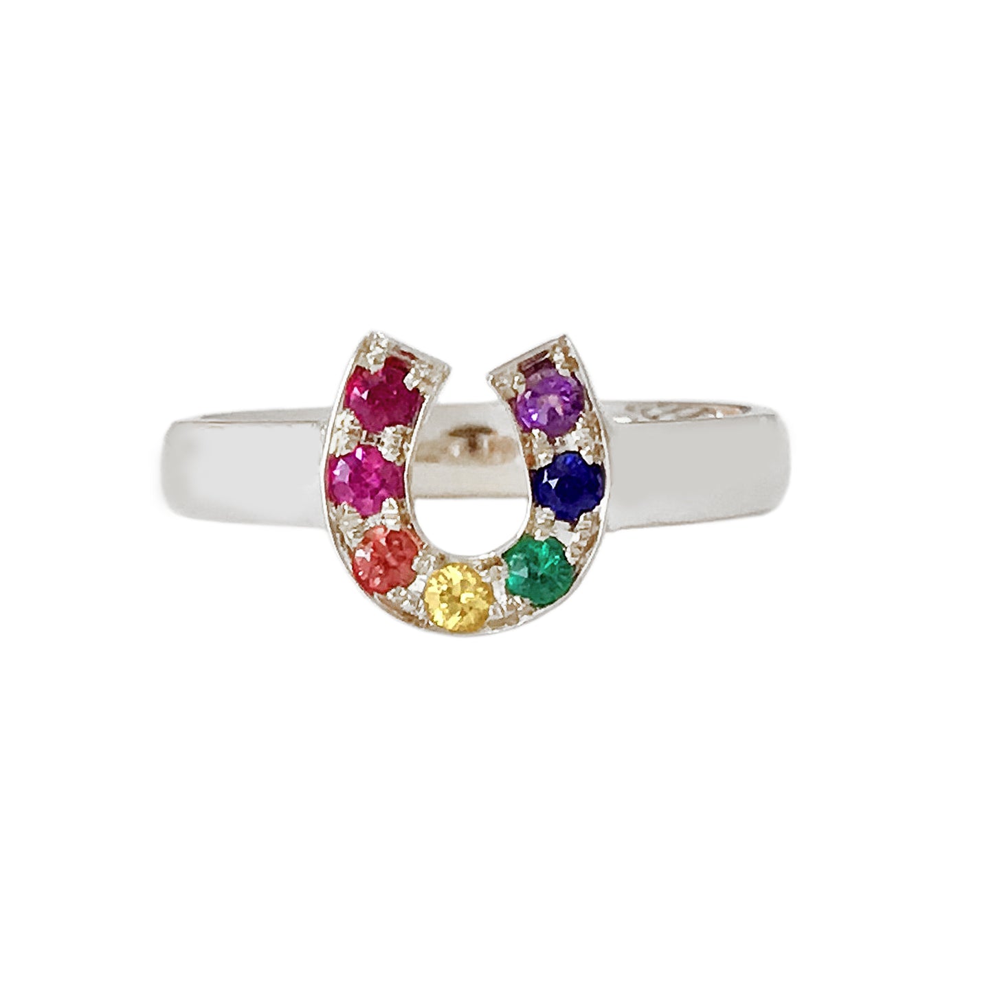 14K Gold Pavé Rainbow Horseshoe Ring