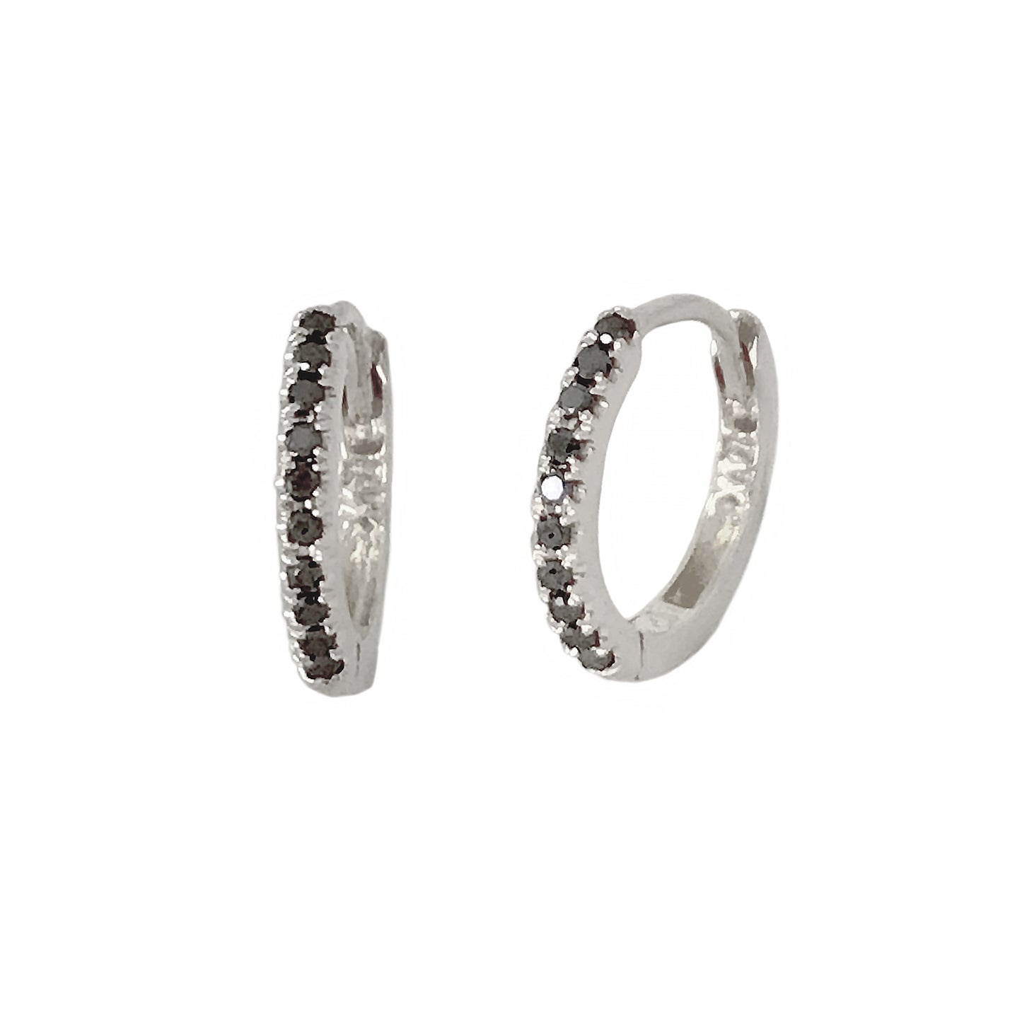 14K Gold Pavé Black Diamond Small Size (9mm) Huggie Hoop Earrings