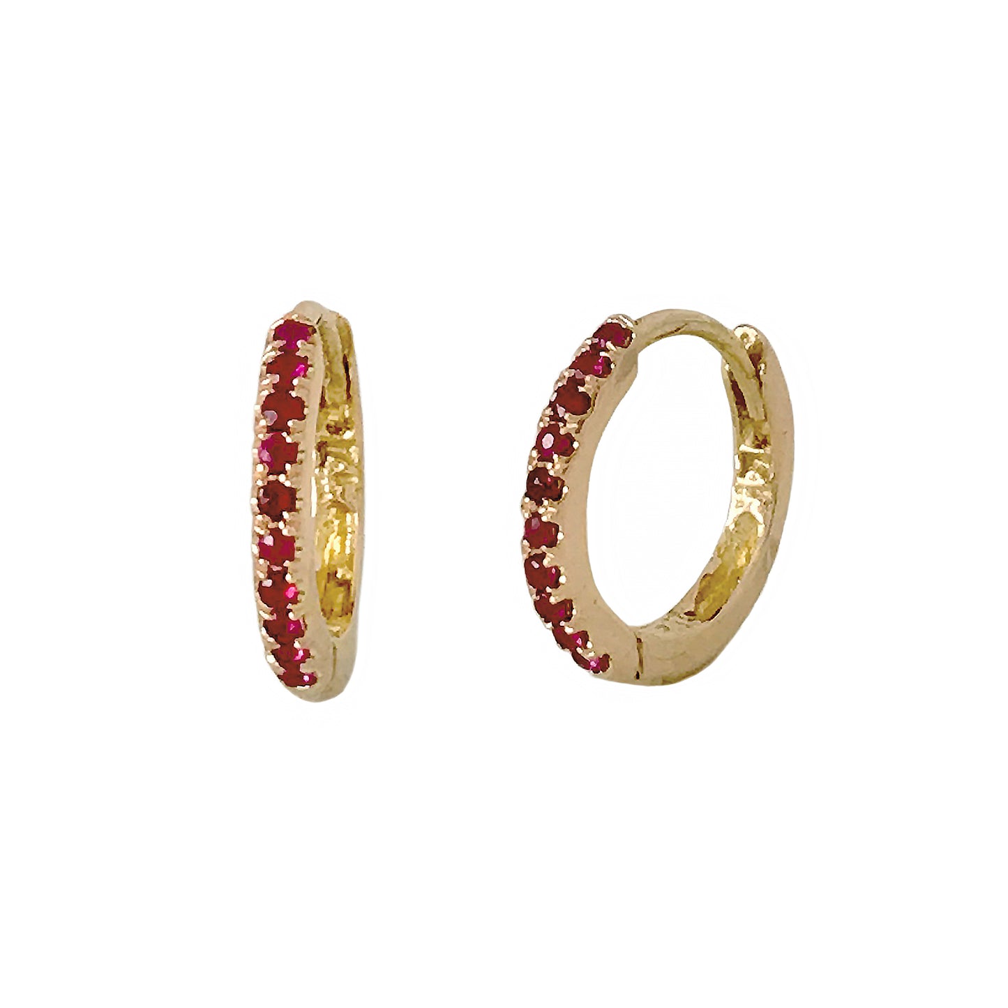 14K Gold Pavé Ruby Small Size (9mm) Huggie Hoop Earrings