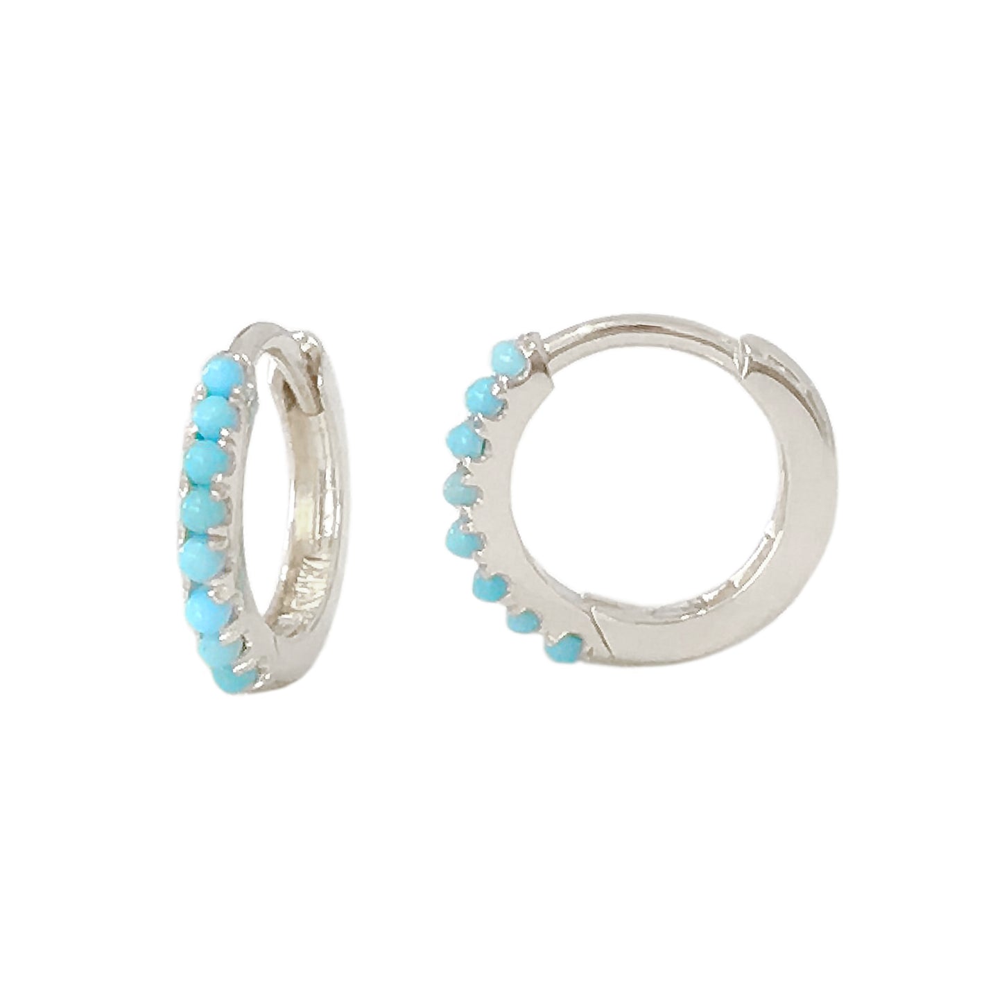 14K Gold Pavé Turquoise Small Size (9mm) Huggie Hoop Earrings