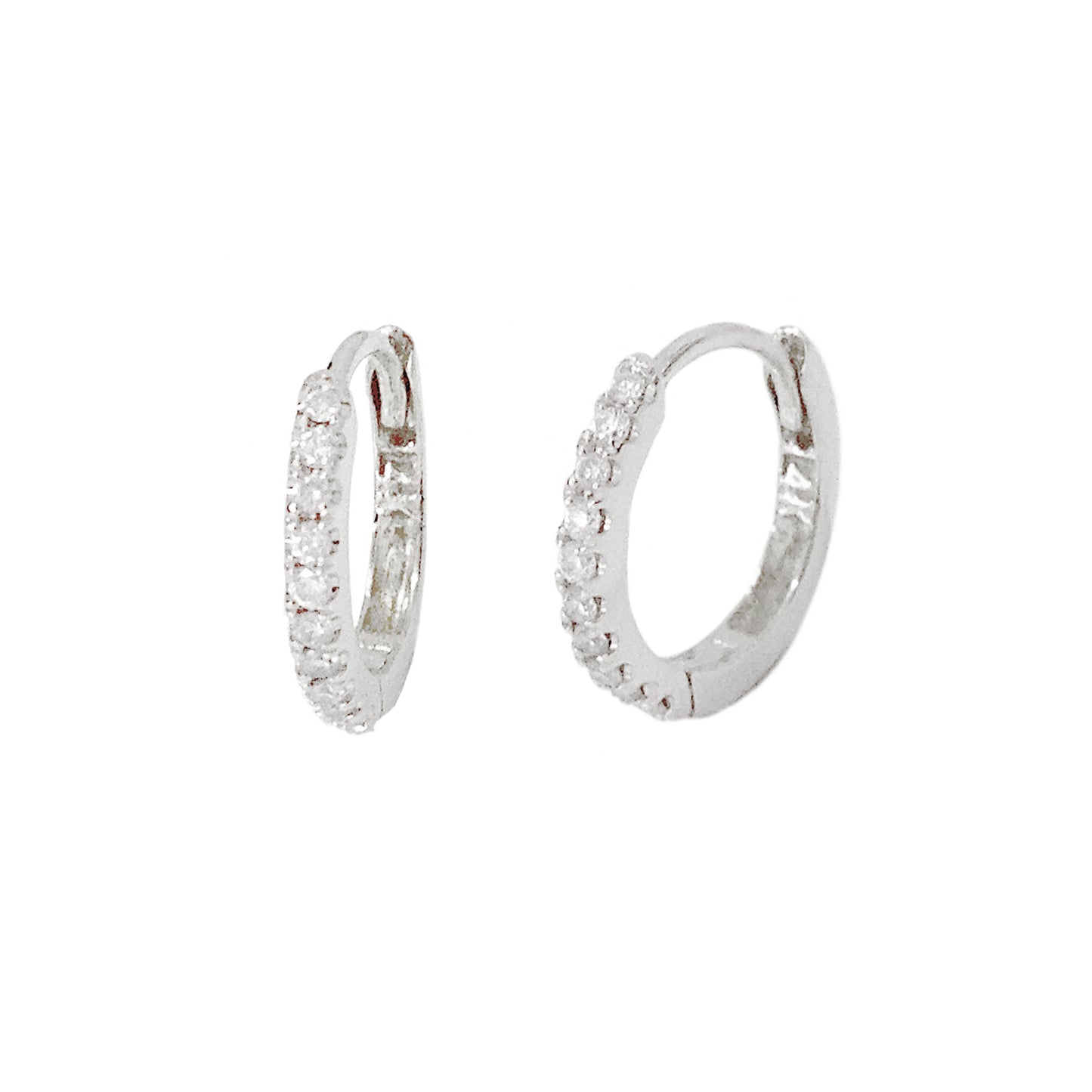 14K Gold Pavé Diamond Small Size (9mm) Huggie Hoop Earrings