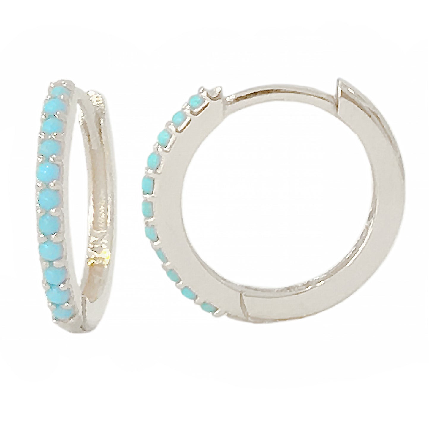 14K Gold Pavé Turquoise XL Size (15mm) Huggie Hoop Earrings
