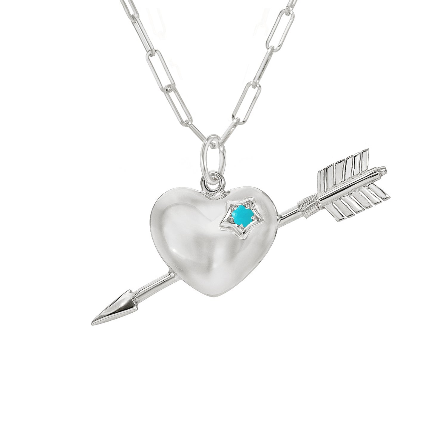 14K Gold Turquoise Pierced Heart Charm Necklace