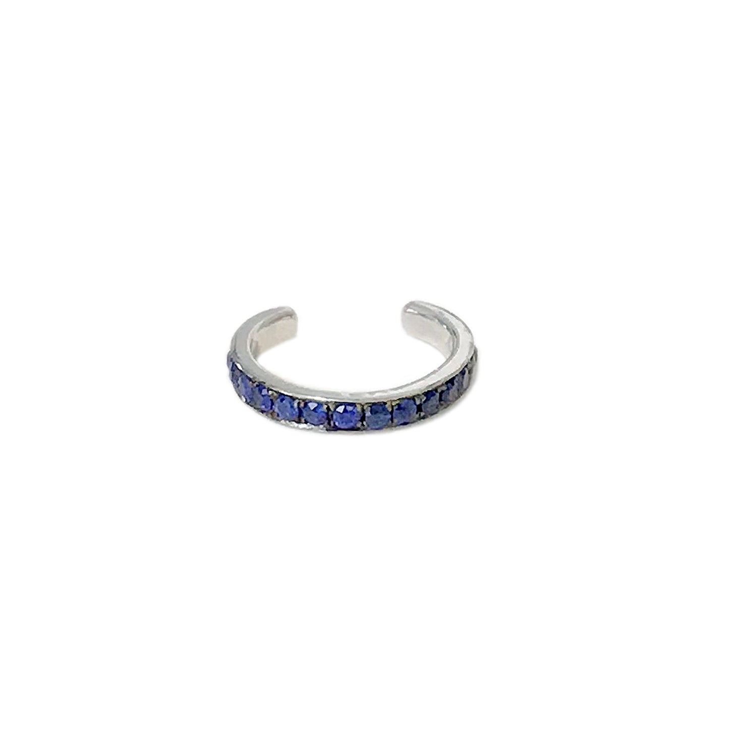 14K Gold Full Pavé Sapphire Round Hoop Ear Cuff