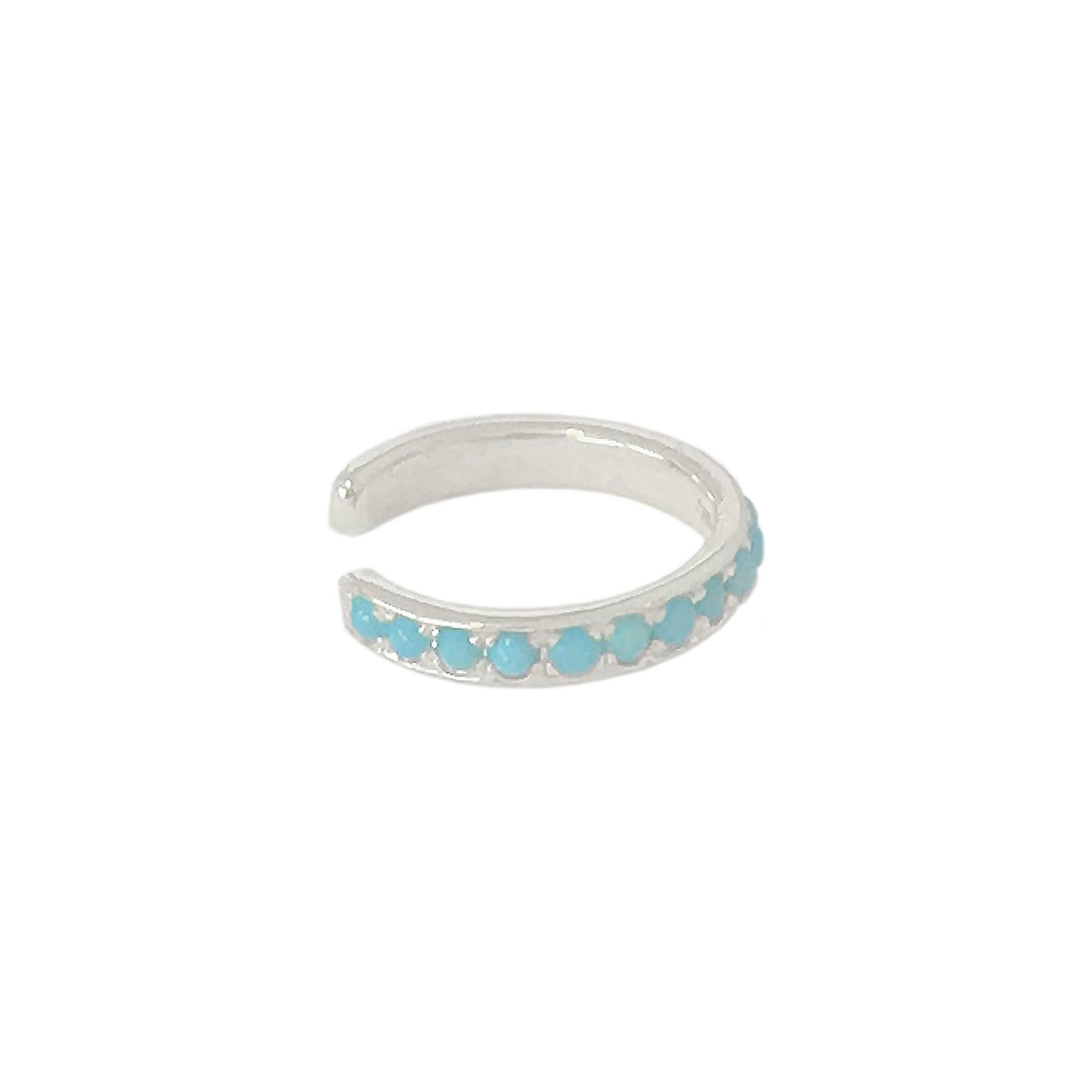 14K Gold Full Pavé Turquoise Round Hoop Ear Cuff