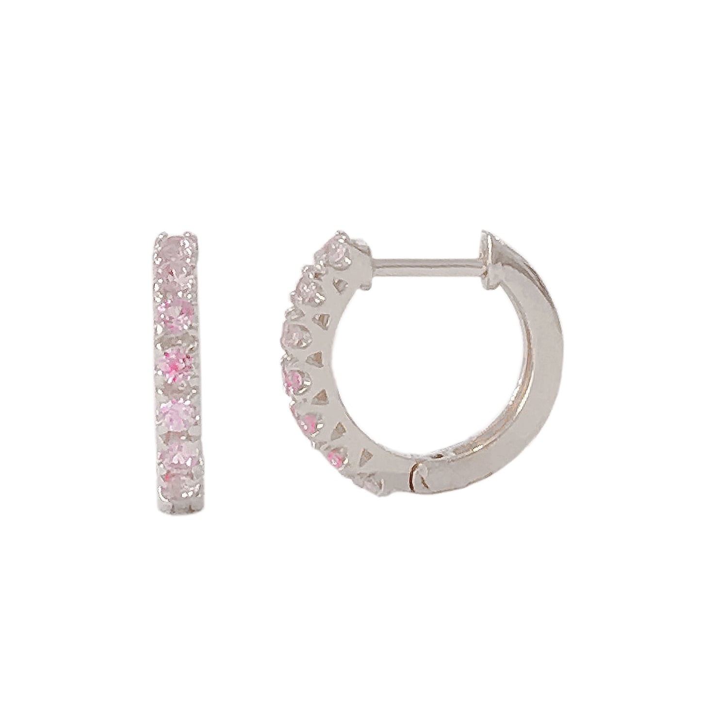 14K Gold Powder Pink Sapphire Thick Huggie Hoop Earrings (11mm x 6mm)