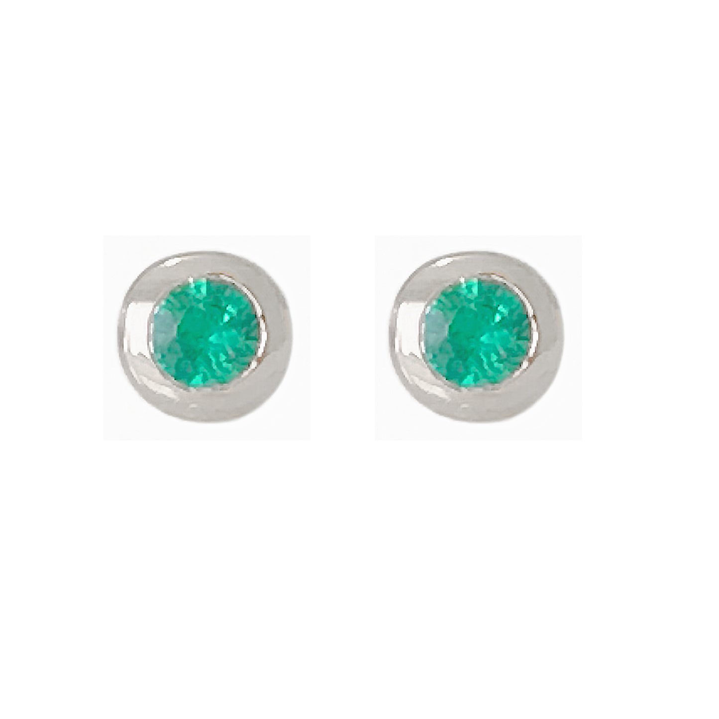 14K Gold 2.5mm Solitaire Emerald Round Bezel Set Stud Earrings
