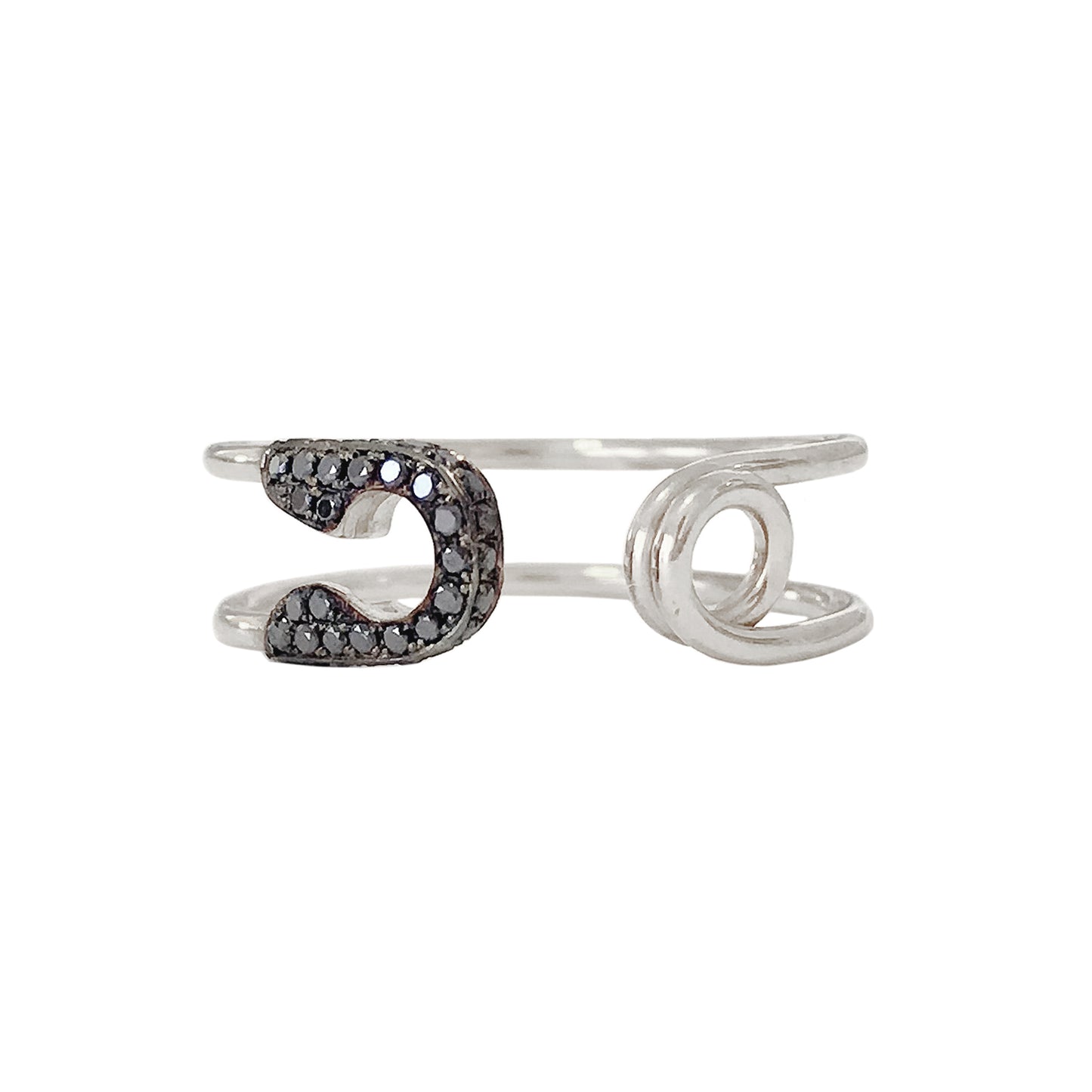 14K Gold Pavé Black Diamond Safety Pin Ring