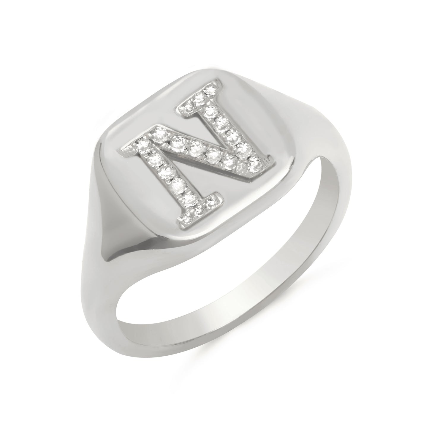 14K Gold Pavé Diamond Initial Square Signet Ring