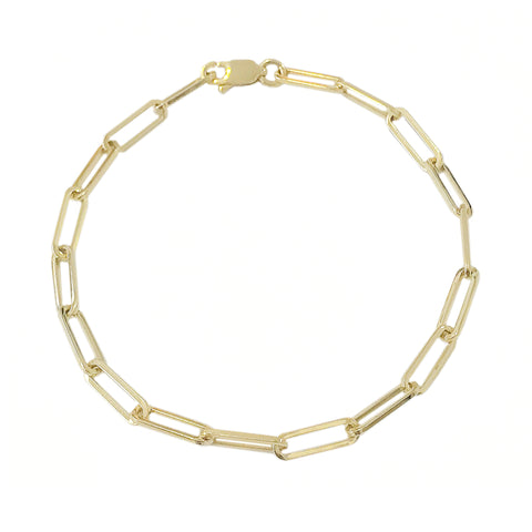 14K Gold Thin Elongated Oval Link Paperclip Bracelet, Large Size Links